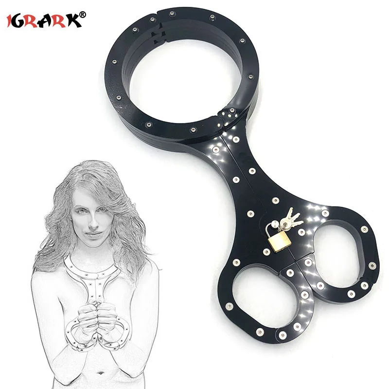 

New Fetish Slaves Restraints Chastity Device,Neck Collar Handcuffs With Lock,Bondage BDSM Adult Games Sex Toys For Couples