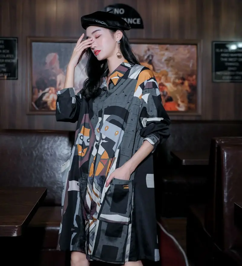 Дизайнерское платье рубашка CHEERART женское свободное большого размера с цветными