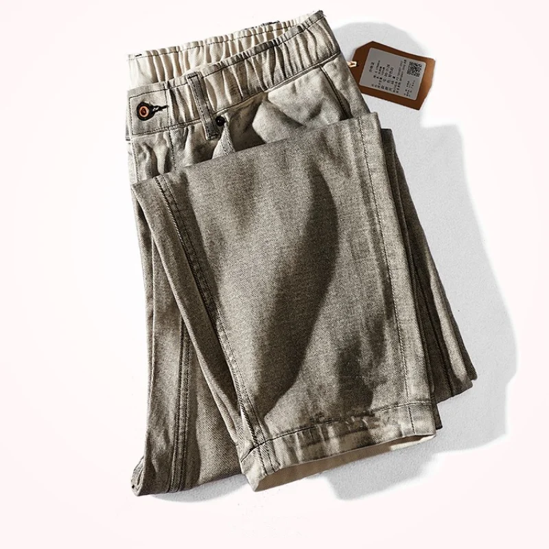 Loose Straight Jeans Men 's Vintage White Denim Distressed Wide Leg Daddy Pants