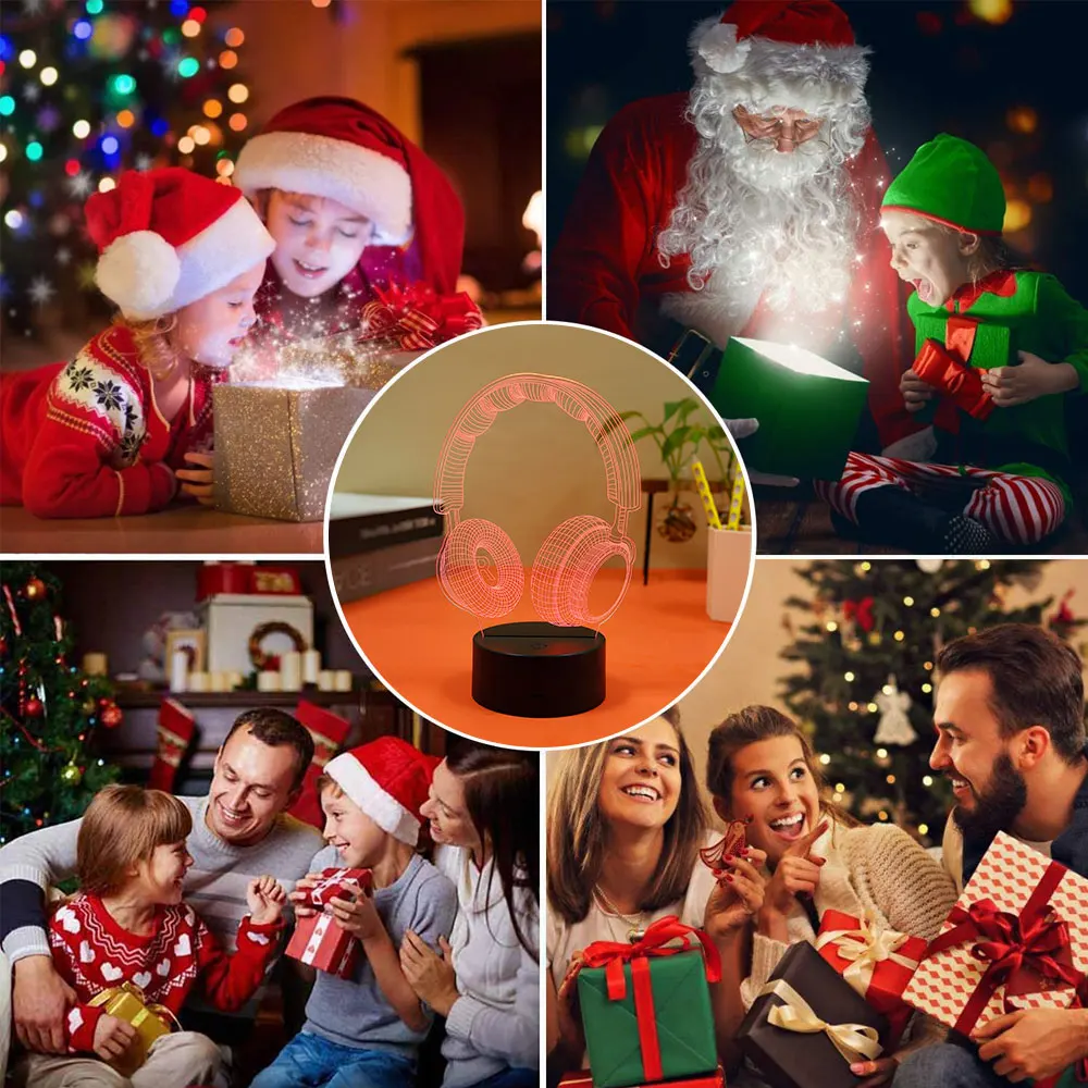 

3D Illlusion Desk Night Light Colorful Headphones Table Lamp Acrylic Plate USB Rechargeable LED Touch Besides Children Lamp