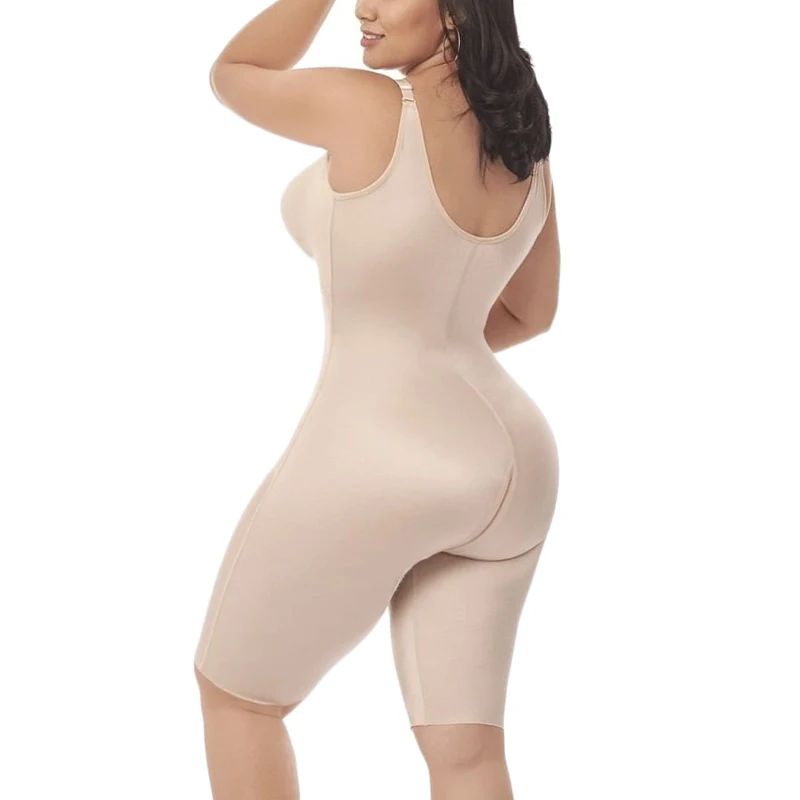 

Women Corsets Front Zipper Powernet Girdle Beige Bodysuit Compression Garment Shapewear