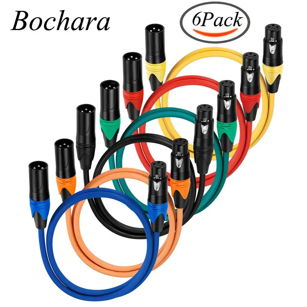 

Bochara 3Pin jack XLR Cable Male to Female OFC Copper Dual Shielded For Mic Mixer Amplifier Stage light 6pcs Pack