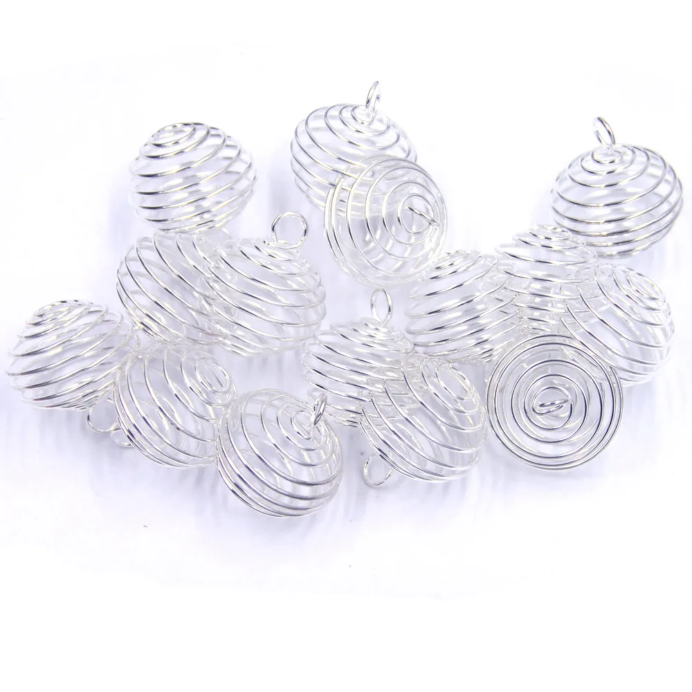 50Pcs Pendants Spiral Bead Cages Adjustable Round Alloy Silver Plated Charm Fashion Jewelry DIY Finding 29x24mm