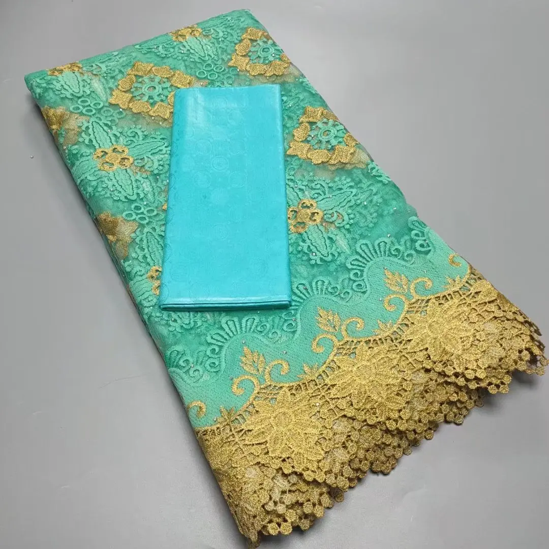 

2021 новейшая африканская богатая Brode ткань с французским тюлем кружевная ткань Гвинея парчовая кружевная ткань для свадьбы 2,5 + 2,5 ярдов