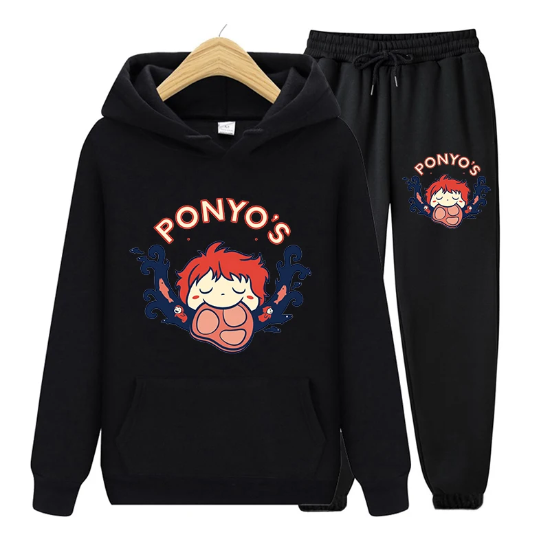 

Winter Kawaii Ponyo Printing Women Casual Two Pieces Set Hoodies Sweatshirt Sports Pants Harajuku Oversized Tracksuits Outfits