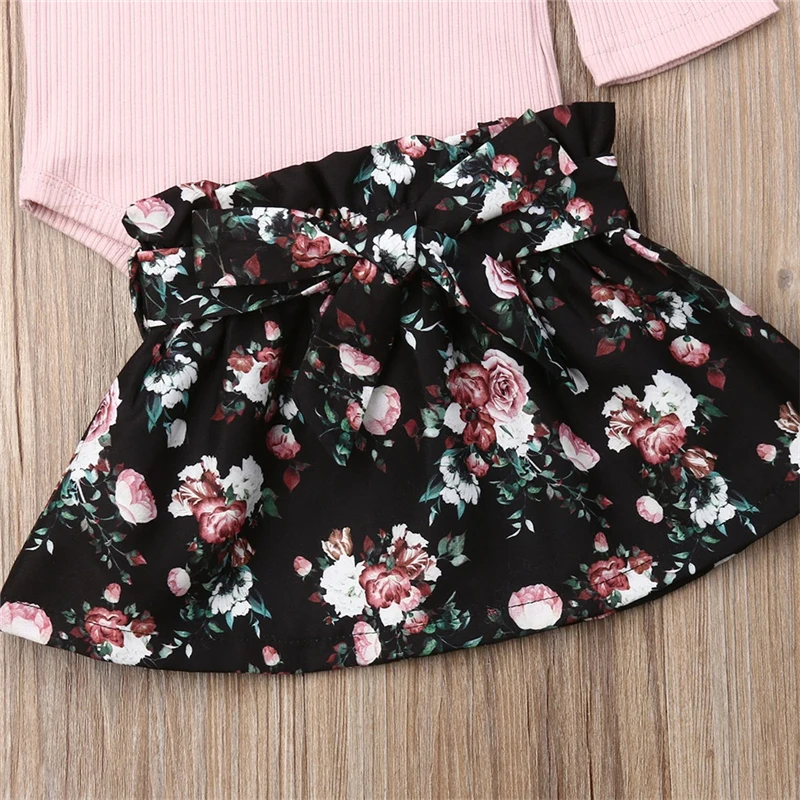 2019 New Products Toddler Kids Baby Girl Infant Clothes Set Autumn Ruffle Romper Tops Floral Print Skirt Outfits 0-24M | Мать и ребенок