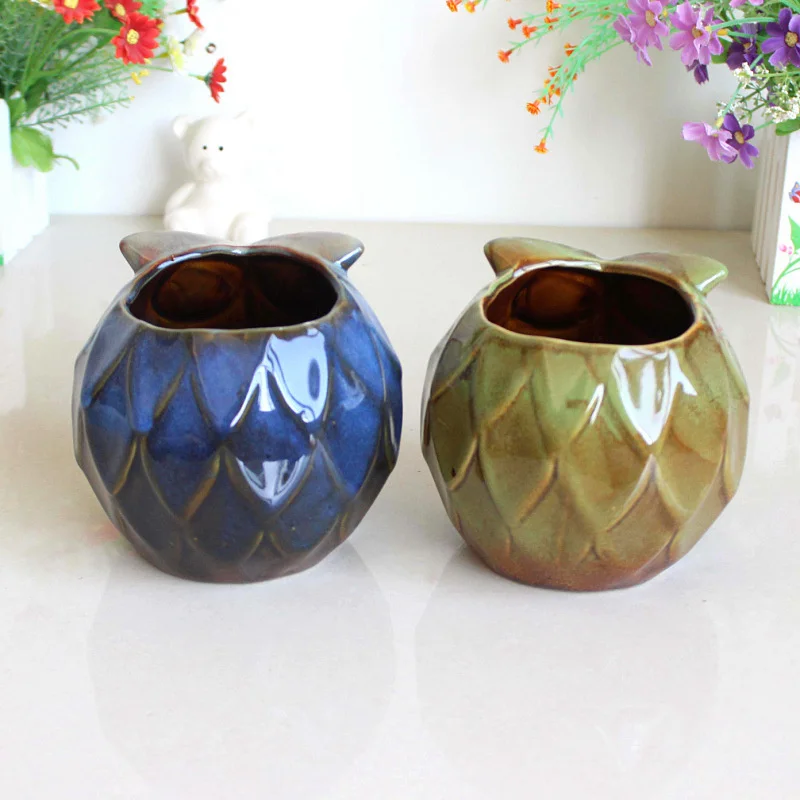 5 Керамический мясистый цветочный горшок с совами фотографический 3699 | Дом и сад