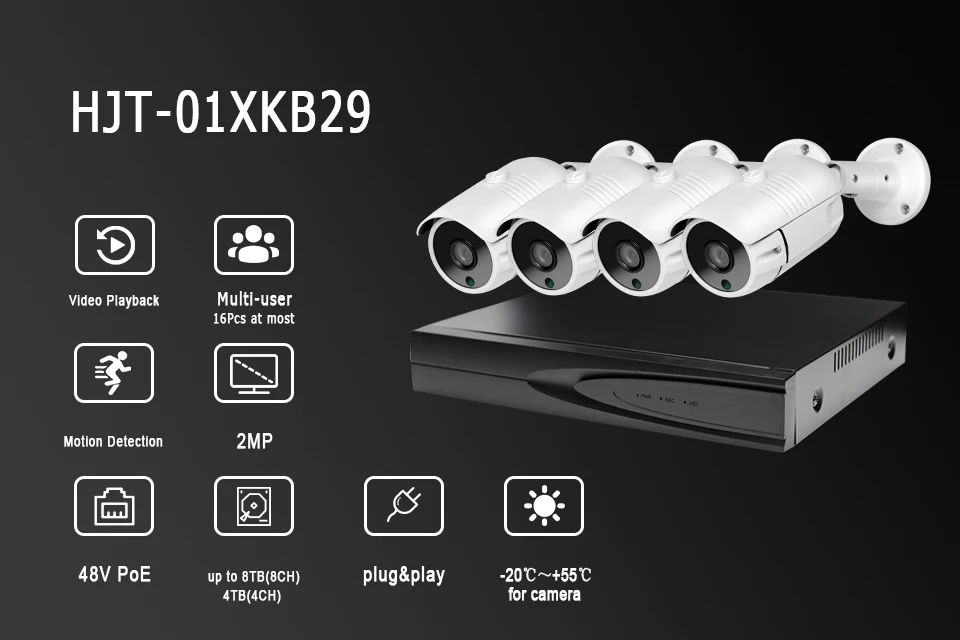Камера Наружного видеонаблюдения HJT 1080P встроенная POE H.265 4 канала 48 В NVR |