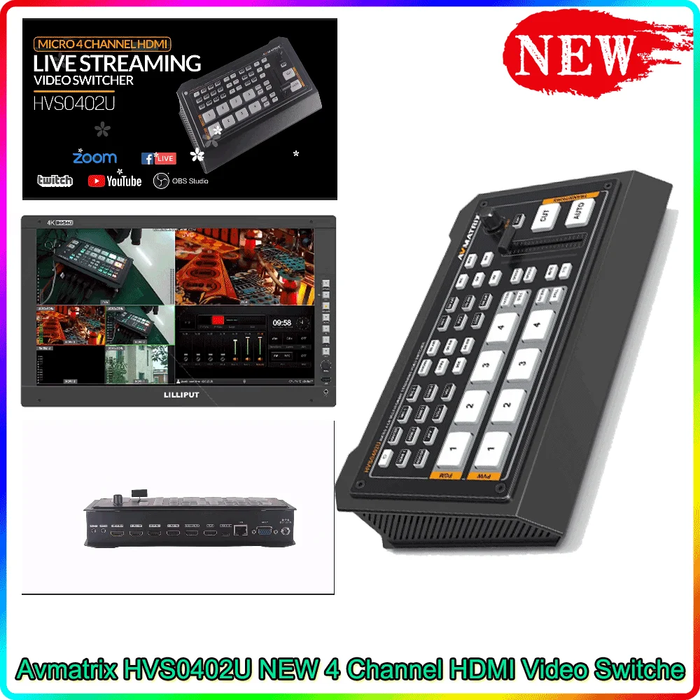 AVMATRIX HVS0402U MICRO 4 CHANNEL HDMI-Compatible LIVE STREAMING VIDEO SWITCHER