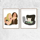 Картина на стену с забавным котиком и девушкой, украшение для дома в гостиной, Подростковый Декор