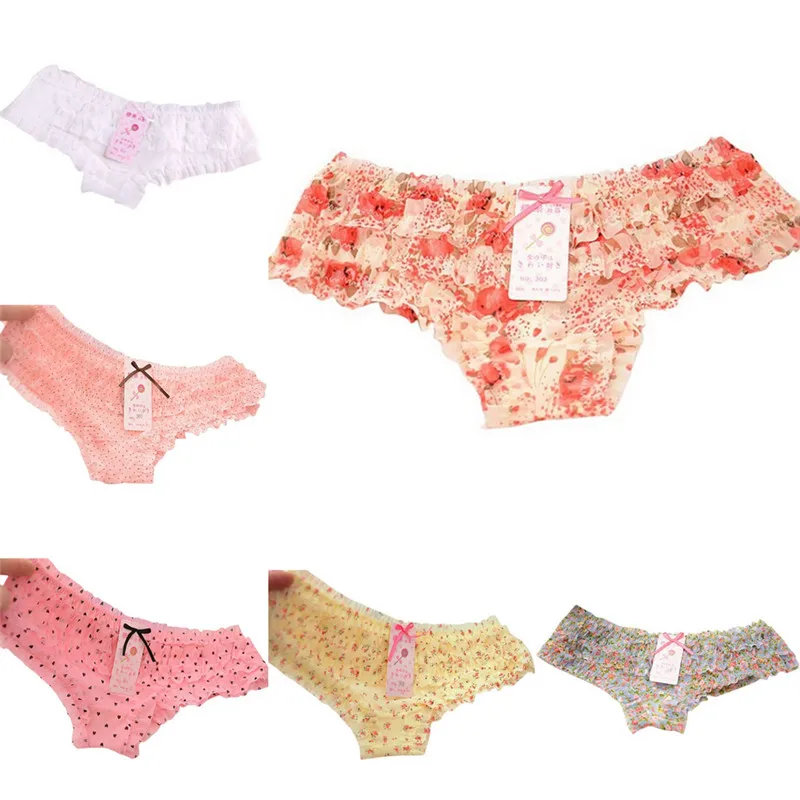 

1pc 12 Colors Women Lace Ruffles Women's Sheer Panties Butt Lifter Briefs Girl Lovely Sexy Dot Calcinha Female Underwear