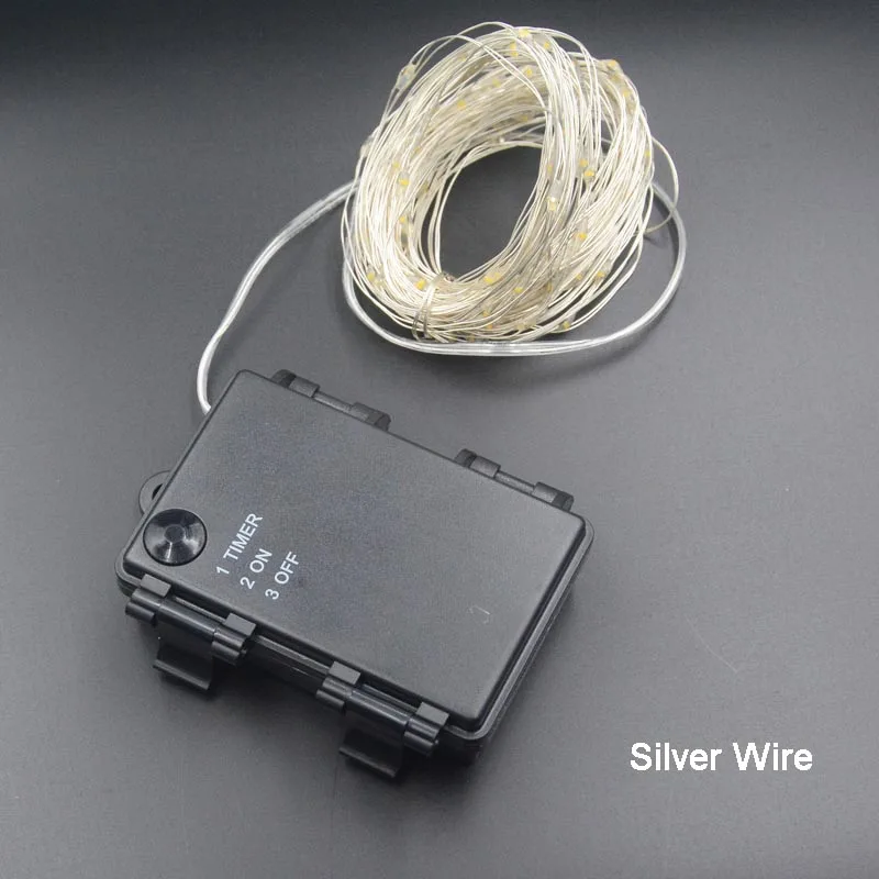 Silver Wire 10 м 33 фута 100 светодиодный на батарейках водонепроницаемый светодиодный Сказочный светильник s Рождественский светодиодный с подсветкой и таймером светодиодный струнный светильник для внутреннего и наружного декора - Испускаемый цвет: Silver Wire