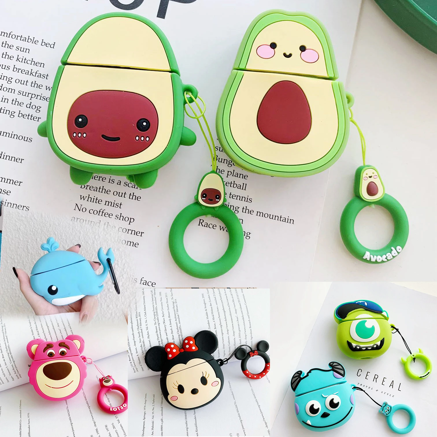 Чехол для AirPods с милым рисунком персика авокадо, с петлей, мультяшный чехол для беспроводных наушников Air pods2, силиконовый чехол для наушников