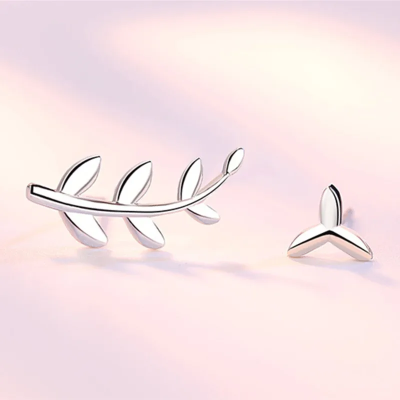 925 пробы серебряные серьги асимметричные Листья уха гвозди модные простые