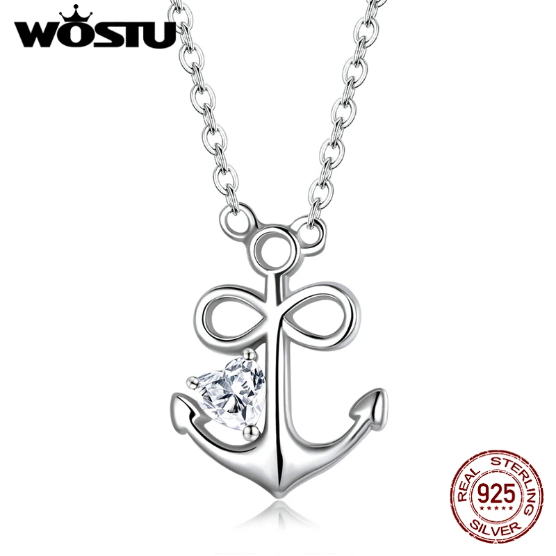 WOSTU-collar de plata de ley 925 para mujer, gargantilla de amor, gancho de barco, cadena larga de circonita, joyería de moda, CQN458