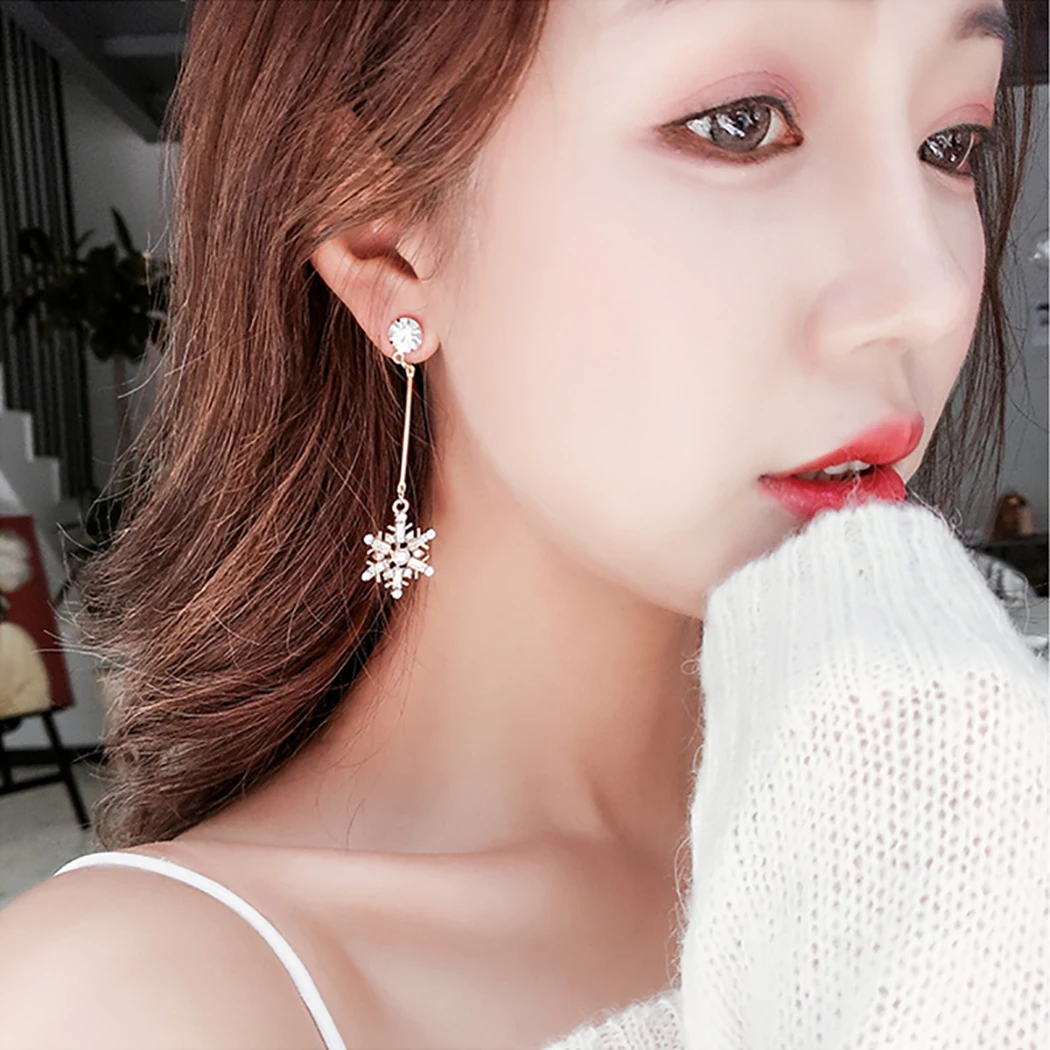 Снежинка женские серьги со стразами Pom Подвеска Висячие для рождественских