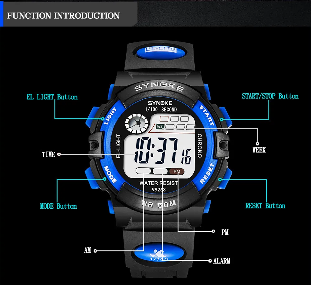 

SYNOKE Child Watches Kids Watch Multi-Function Life Waterproof Abs Case Pu Band Children Digital Wristwatch Kinder Horloge 40*