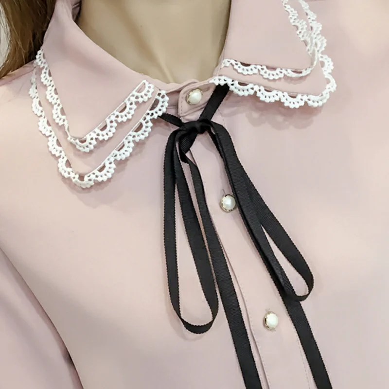 

S - 4XL Spring New office lady long-sleeved lace shirt Elegant retro women blouses uniform sweet bow tie blouse tops 2021