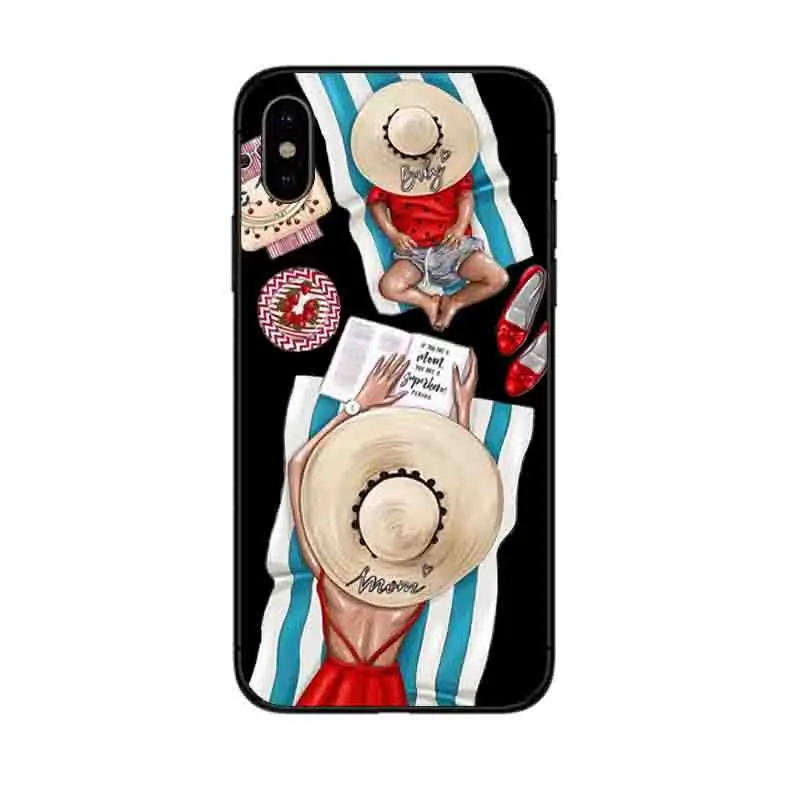 Черный коричневый волос для мамы и девочки королева 01 чехол iPhone X XS Max XR 8 7 6 6s Plus 5 5S