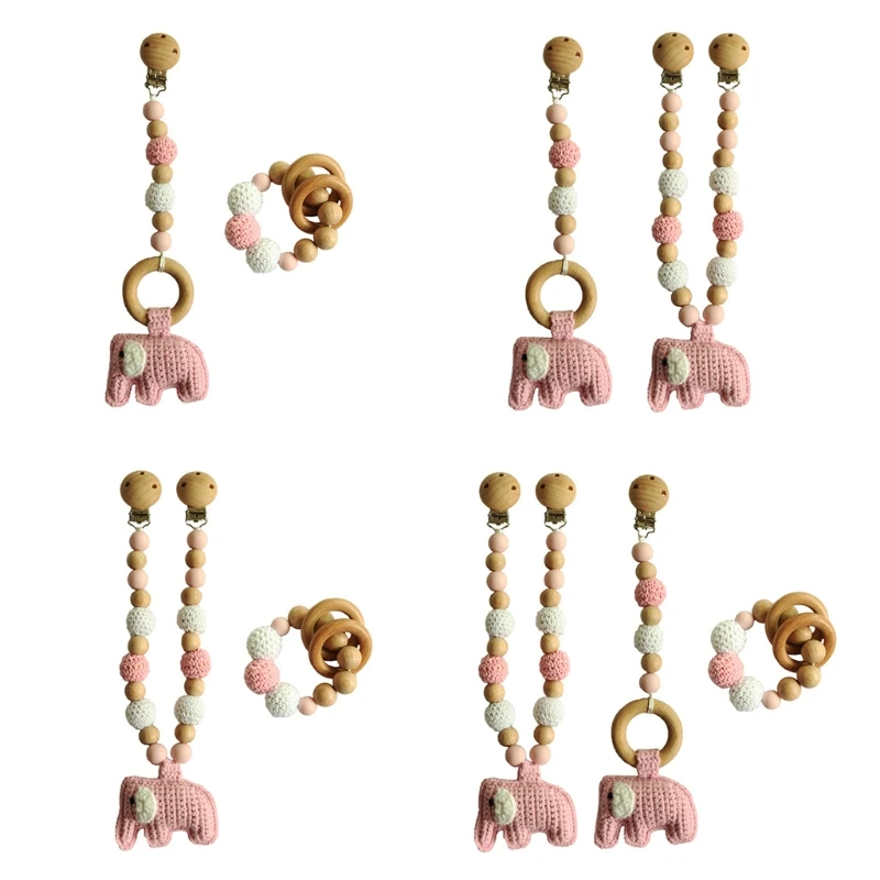 

3Pcs/Set Baby Stroller Clip Hanging Pendant Mobile Rattle Dummy Holder Pacifier Chain Wooden Ring Bracelet Teether