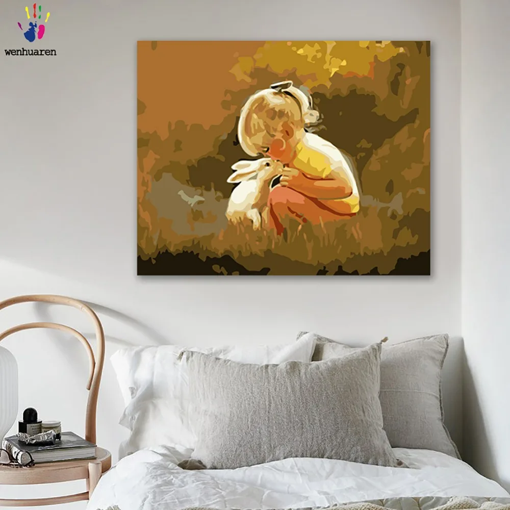 Сделай Сам картинки для раскраски по номерам с цветами Девушка целует зайчика