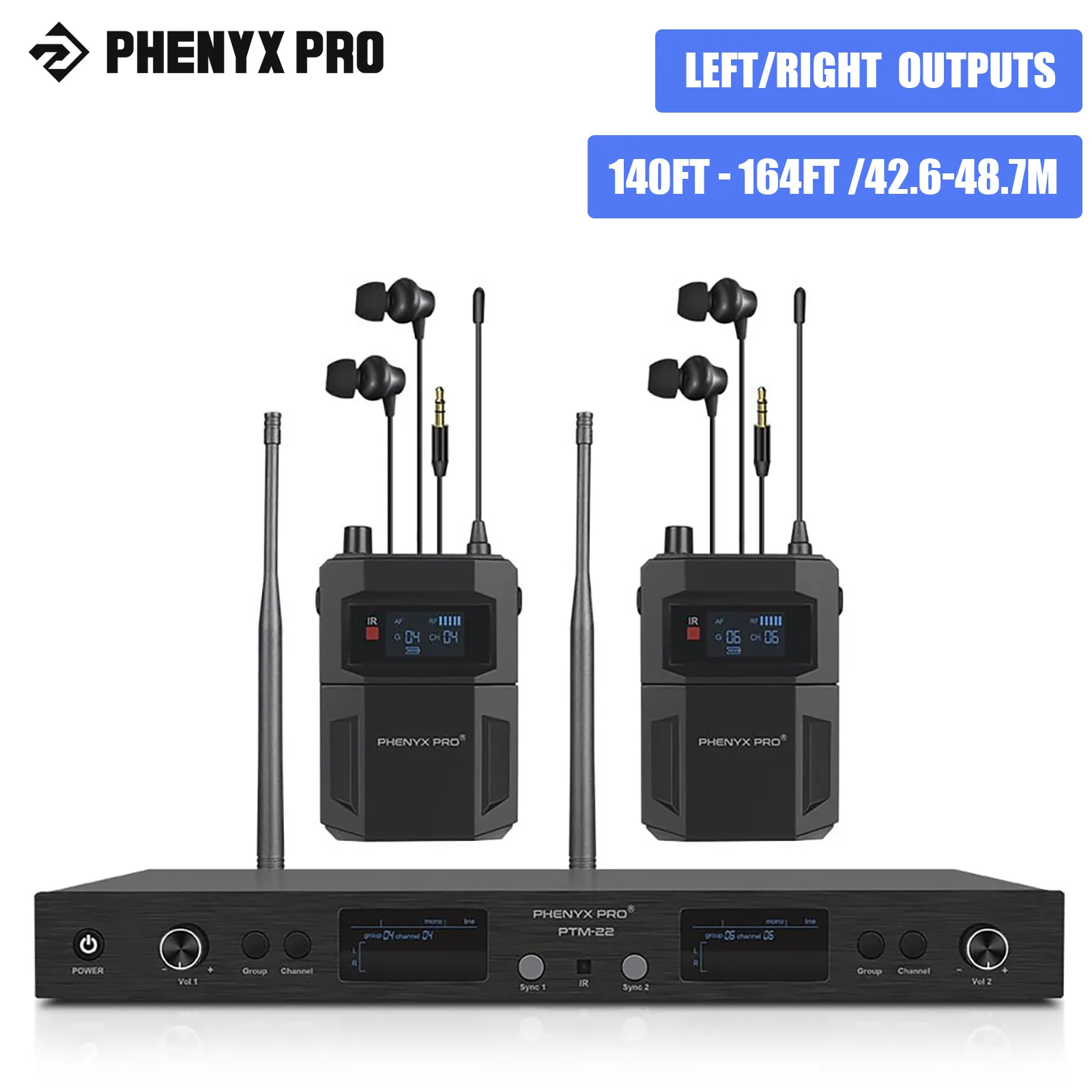 Phenyx Pro PTM-22 UHF Mono Dual Wireless in Ear Monitor System с набором для крепления в стойке (900 МГц)