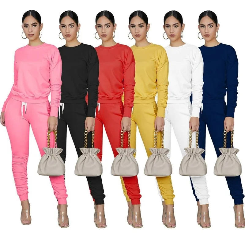 

2021 Women's Long Sleeve Sweatshirt Casual Sports Two-piece Jacket Stacked Jogging Pants Long Sleeve Fashion Casual Suit New
