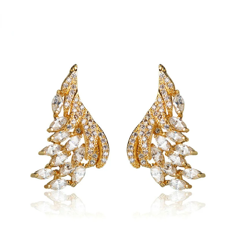 

Blucome Unique Marquise Cut Cubic Zircon Stud Earring Gold Color Angel Wings Copper Earrings for Women Girls Brincos Jewelry