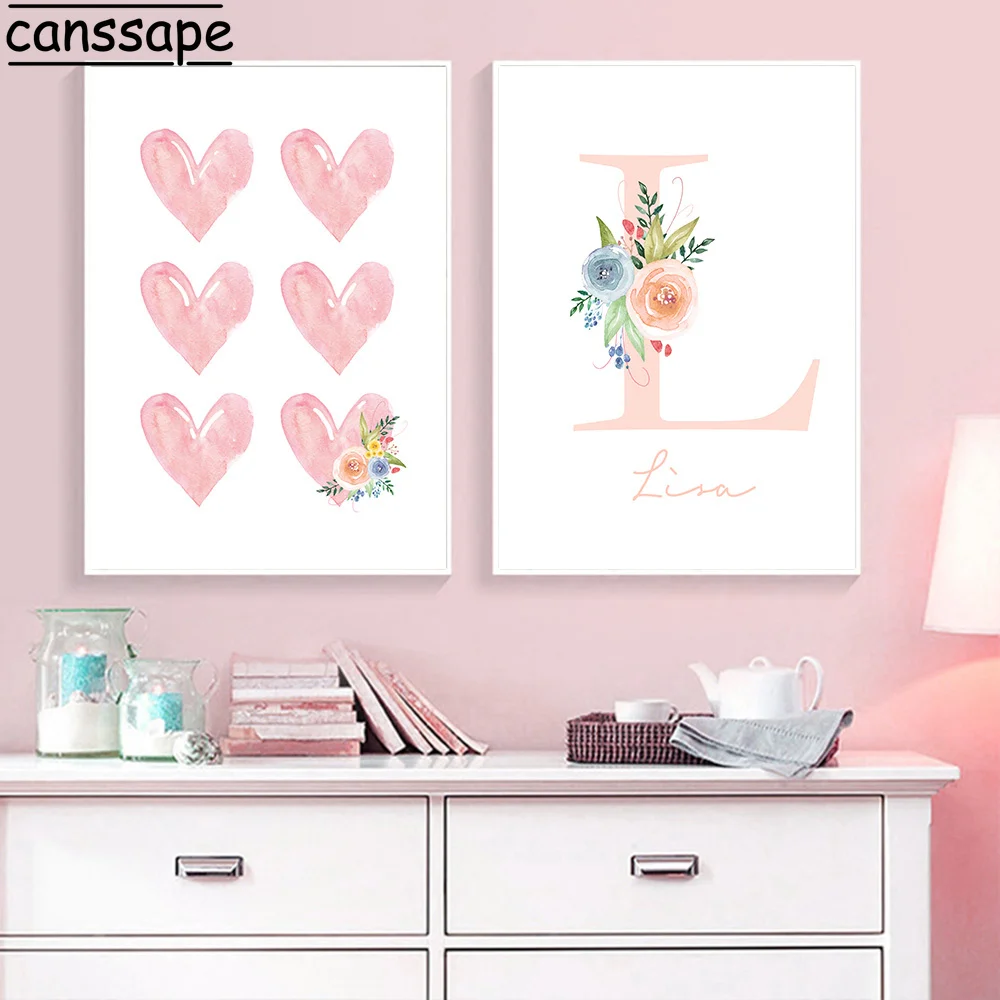 Настенный постер с именем на заказ Настенная картина розового сердца постеры