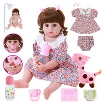 22inch about 56cm soft vinyl full silicone body floral skirt reborn baby doll short hair princess dress cute baby for kids gift