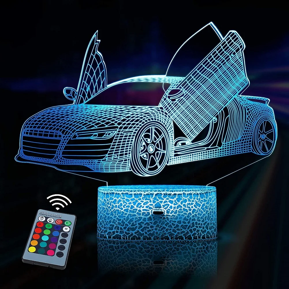 

3D Night Lamp Dinosaurs Cool Car Led Lighting Christmas Desk Decor Touch Remote Control Night Light for Kids Bedside Gift