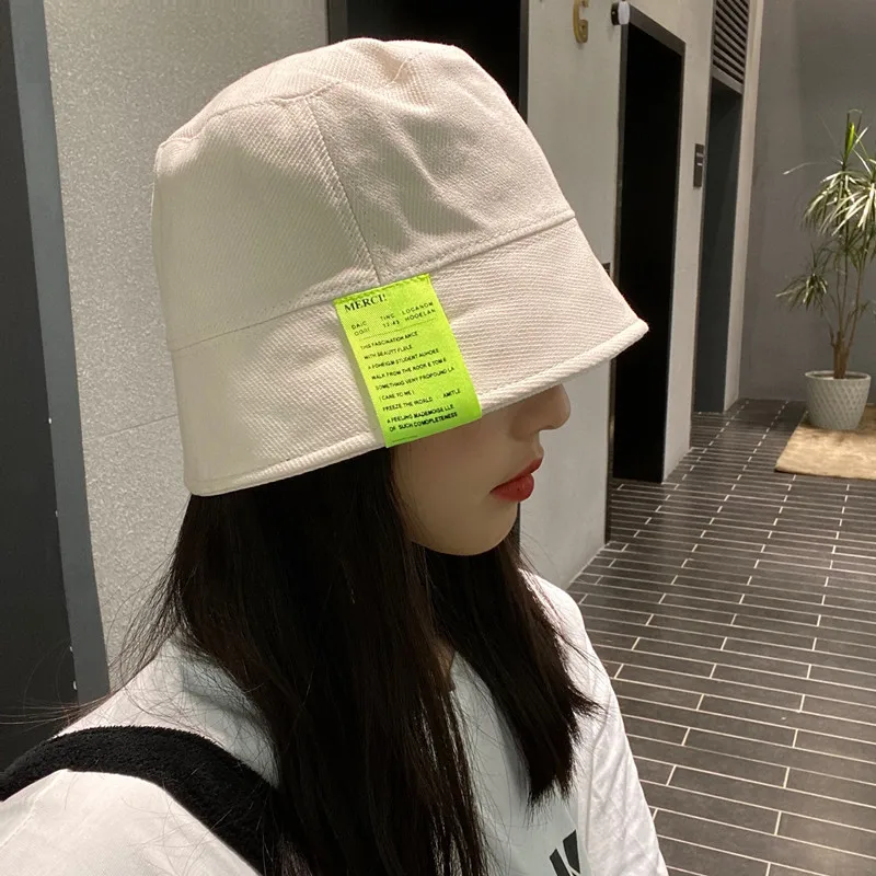 

Summer Label Cotton Bucket Hat For Women Hip Hop Letter Solid Color Fisherman Hat Bob Statement Casual Sunscreen Panama Hat 2021