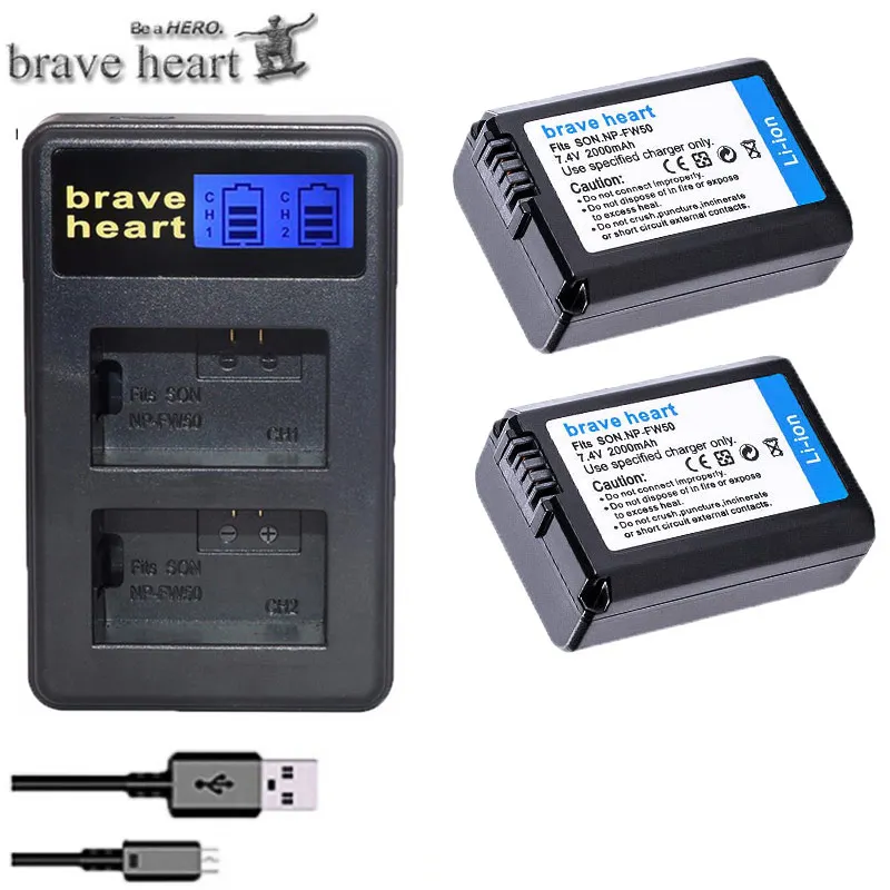 Brave сердце 2x bateria NP FW50 NPFW50 Батарея для SONY NEX 5T 5R 5TL 5N 5C 5CK A7R A7 F3 3N 3CA55 A37 A5000 A6000 A55|np-fw50