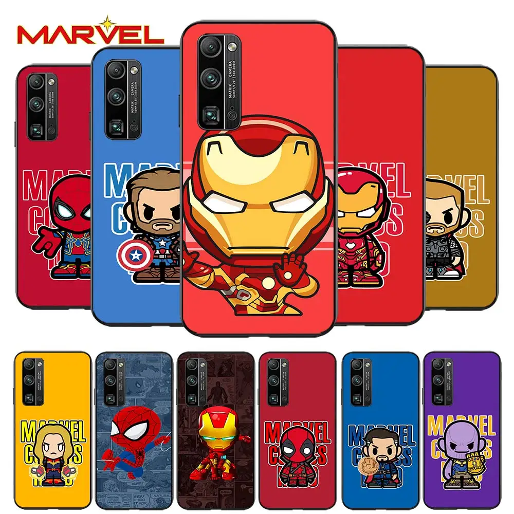 

Cute marvel hero cartoon for Huawei Honor 30 20 10 9S 9A 9C 9X 8X MAX 10 9 Lite 8A 7C 7A Pro Silicone Soft Black Phone Case