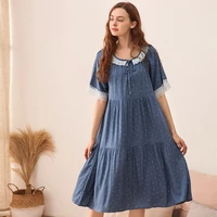 summer nightshirt new short sleeved cotton nightdress long cake dress women korean floral print nightgowns loose home clothes