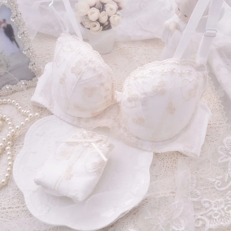 Комплект нижнего белья женский кружевной бюстгальтер с вышивкой Трусы-брифы