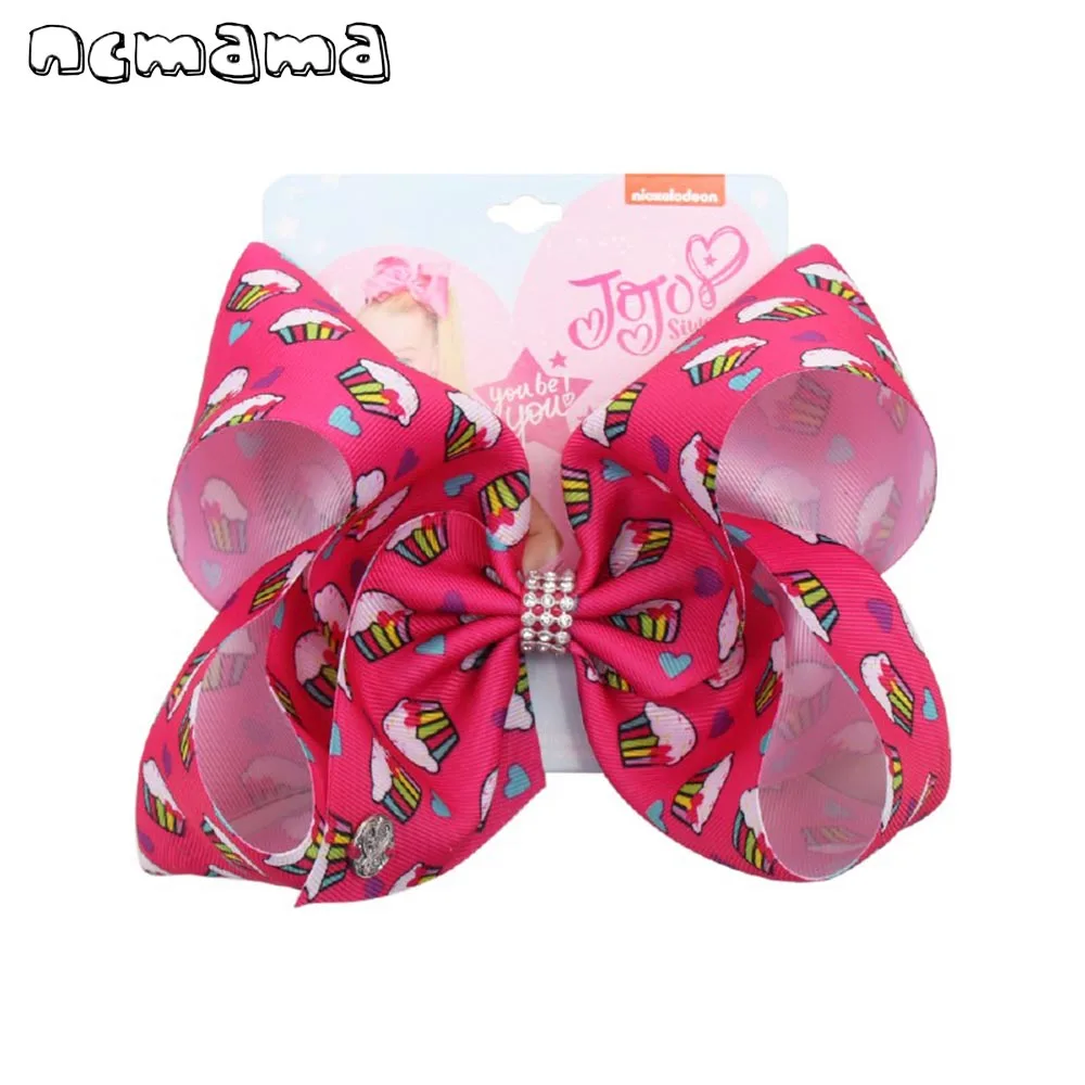 

7 inch Large Hair Bows for Girls Handmade Printed Hair Ribbon Hairgrips with Rhinestones Center Jo Jo Bows Party Kids Headwear