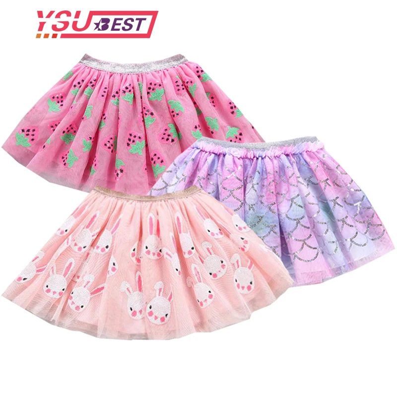 1-7Y Baby Tutu Skirt Fashion Girl Print Tutu Tulle Skirt for Girls Rainbow Sequin Skirts Kids Dance Voile Tutus Girl Shiny Skirt