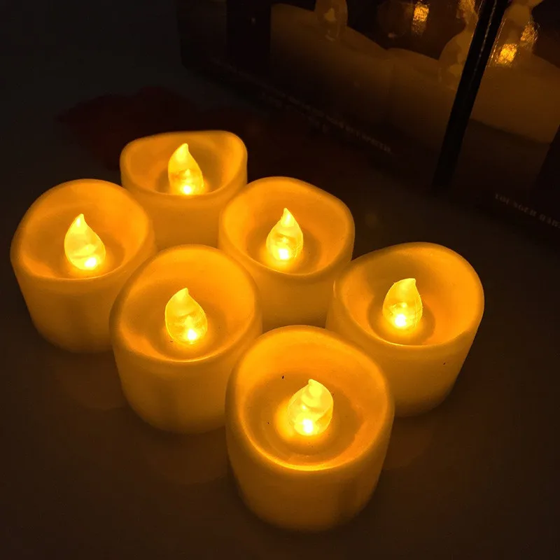 Yellow 12 шт./компл. Тип желтое мерцание работающие на аккумуляторе, беспламенные Электронная свеча, чайный свет на Рождество украшение на празднование Хэллоуина - Цвет: Yellow