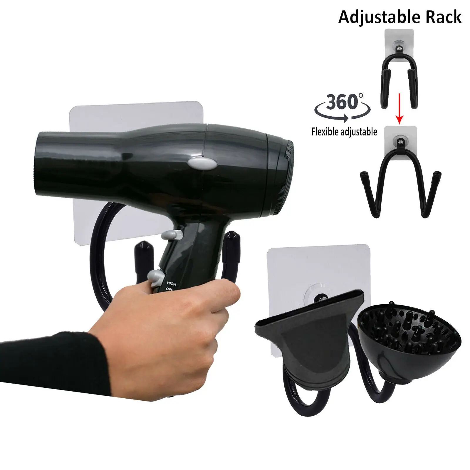 Настенный самоклеящийся держатель для фена металлическая стойка-органайзер |