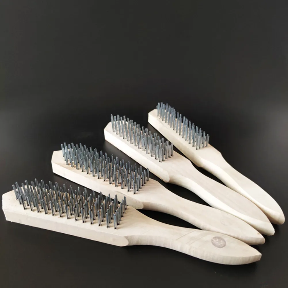 

2 Pcs Steel Wire Wood Handle Scratch Derusting Brush 270mm For Metal Cleaning Steel Wire Wood Handle Brush Rust Removal Brush