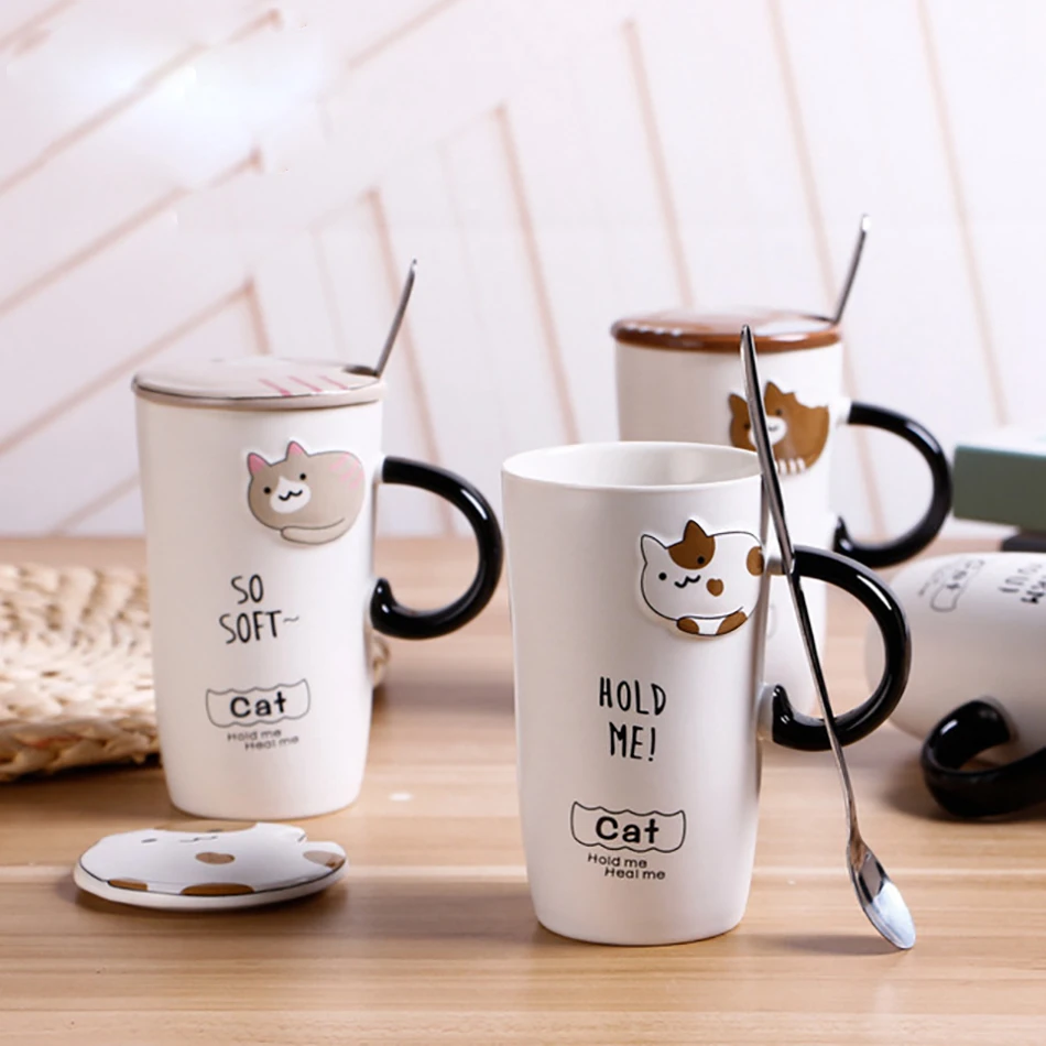 3D Симпатичные Emboss кошка чашки для кофе керамические фарфоровые стакан Термос