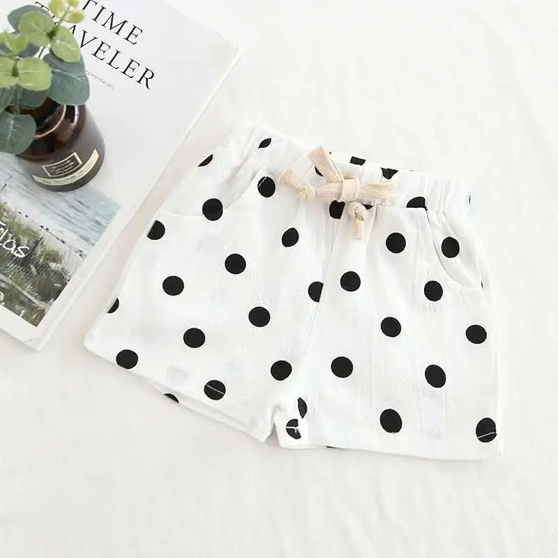 Весенне летние детские штаны однотонные хлопковые и льняные шорты в горошек с