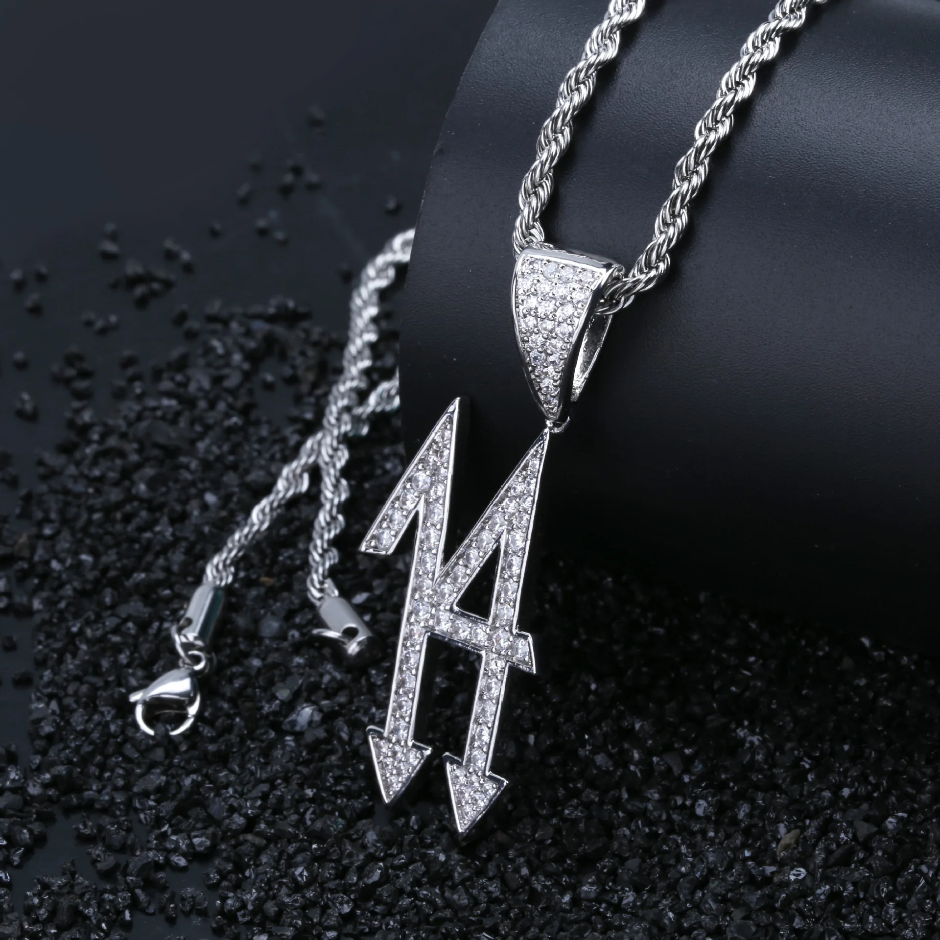 

Euro 14 Digital Personality Web Celebrity Pendant Micro - Inset Zircon Popular Logo Necklace Jewelry Hiphop