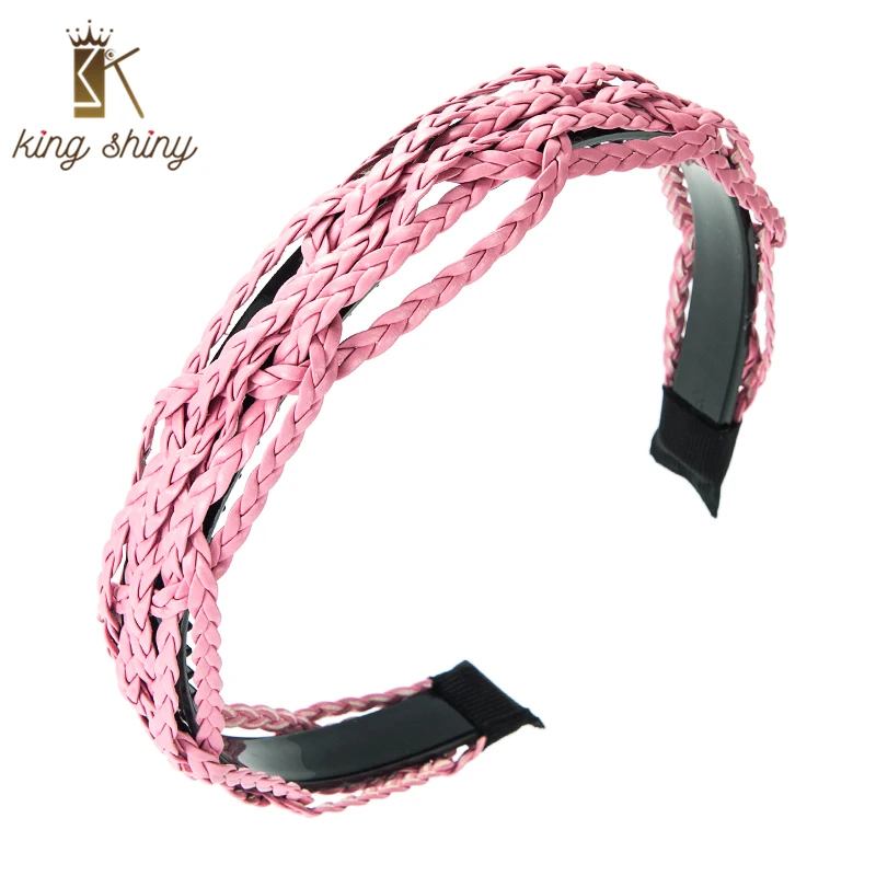

King Shiny Temperament Leather Headband for Woman Elegant Hand Made Twisted PU Hairband Girls Party Hair Accessories Tiara Bezel