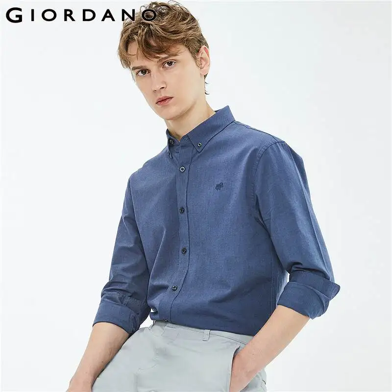 

Giordano мужские рубашки с вышивкой лягушки Оксфорд тонкая рубашка бочковые манжеты Длинные рукава удобная мужская рубашка 01041178