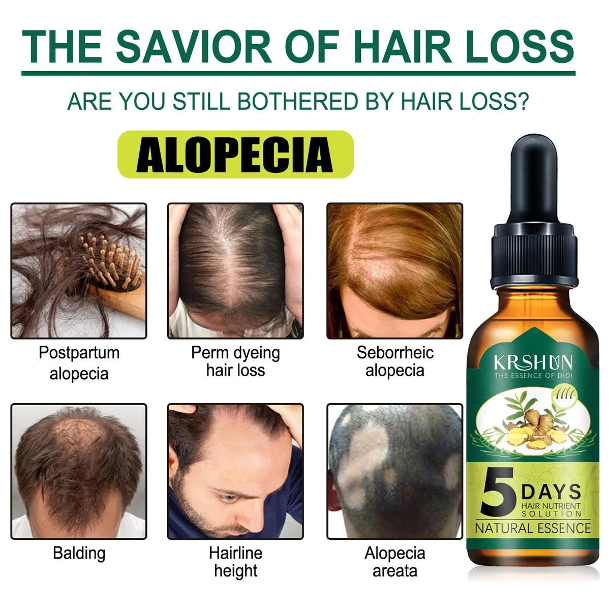 

10/15/20/30/50ml Ginger Hair Growth Essence 5 Days Germinal Hair Growth Serum Essence Oil