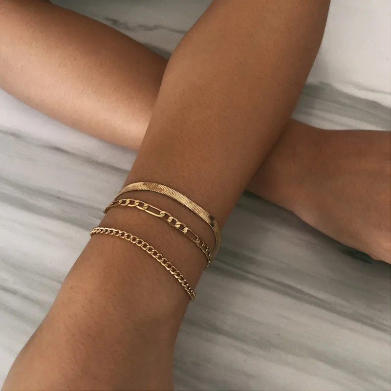 

2pcs New Bohemian Gold Pearl Beads Bracelet Chains Multilayer Bracelet for Girls Punk Jewelry