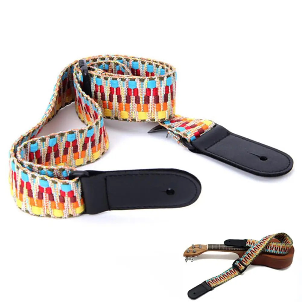 

1 Pcs National Style Guitar Ukulele Strap Adjustable Belt With PU Leather Ends Guitar Accessories
