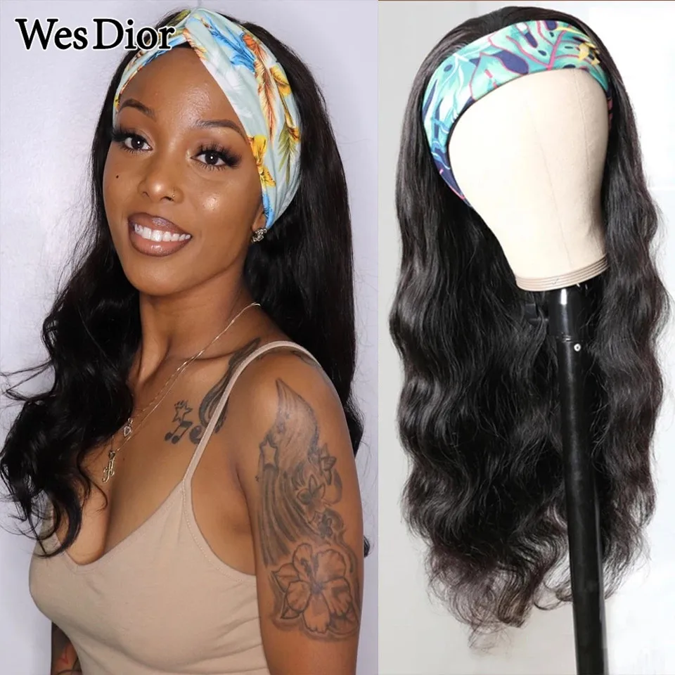

Body Wave Headband Wig Brazilian Full Machine Made Human Hair Wigs For Black Women Glueless Natural Scarf Wig Density 180 Remy